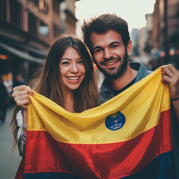 Pueblo colombiano con su bandera.