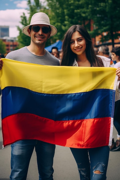 Foto pueblo colombiano con su bandera.