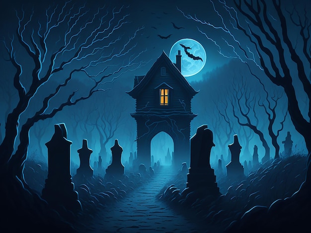 Pueblo de Halloween con fondo de Halloween de fantasía de castillo de calabaza aterrador