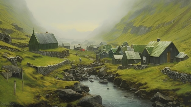 pueblo en islandia entre montañas y fiordos