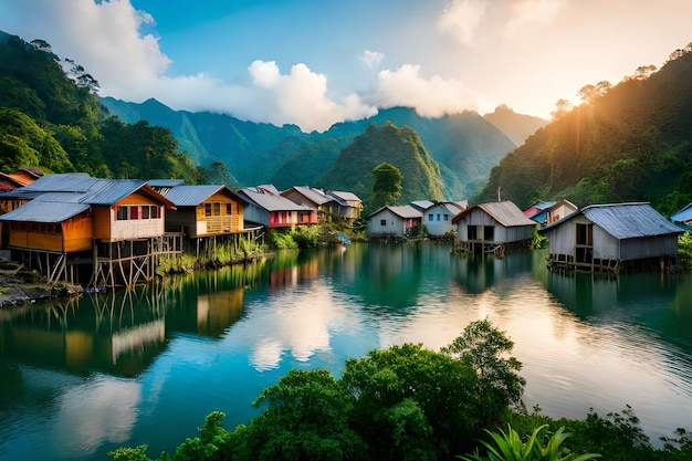 Un pueblo junto al río en laos