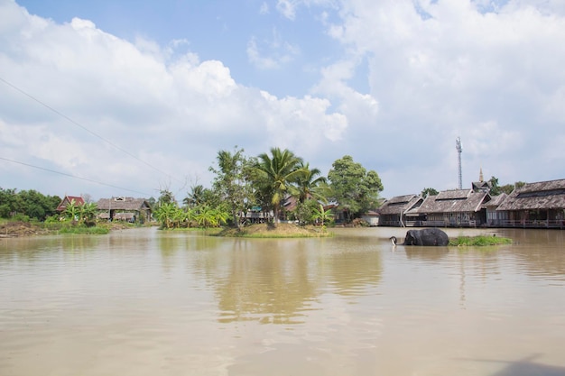 Un pueblo en medio del río.