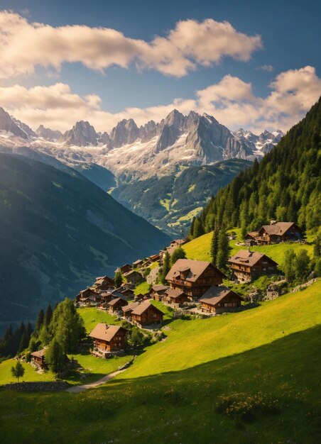 Foto un pueblo en las montañas