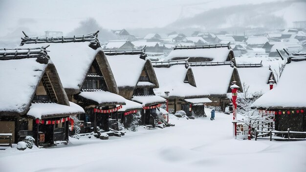 Foto el pueblo de la nieve en shirakawago, japón