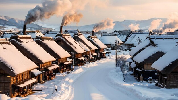 Foto el pueblo de la nieve en shirakawago, japón