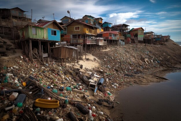 Pueblo de playa de basura Generar Ai