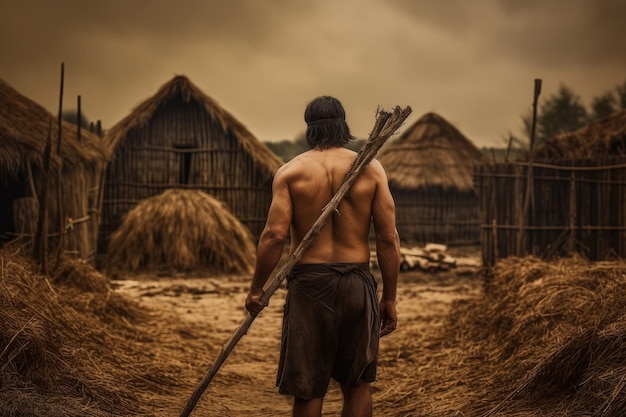 Pueblo prehistórico cazador de hombres Generar Ai