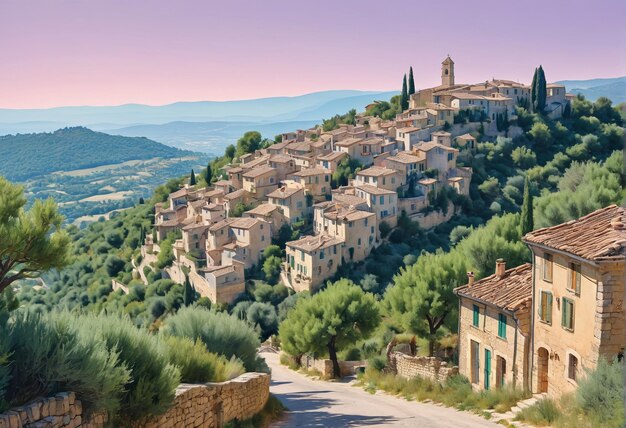 Foto un pueblo con un pueblo a un lado de él