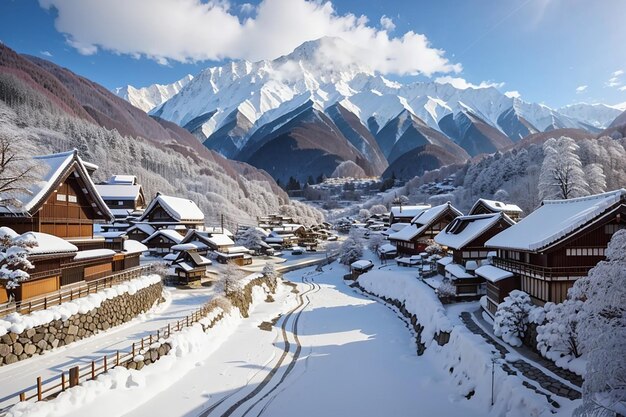 Foto el pueblo de shirakawa en el invierno de japón