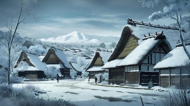 El pueblo de Shirakawago en invierno en Japón