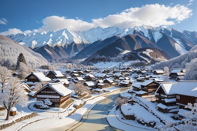 El pueblo de Shirakawago en invierno en Japón