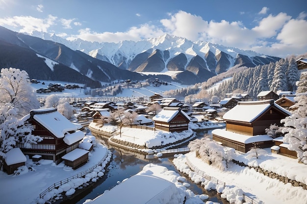 El pueblo de Shirakawago en invierno en Japón