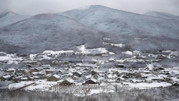 El pueblo de Shirakawago con nieve en la temporada de invierno