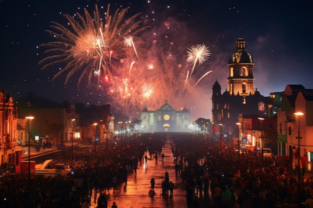 Los pueblos de México celebran el día de la Independencia por la noche