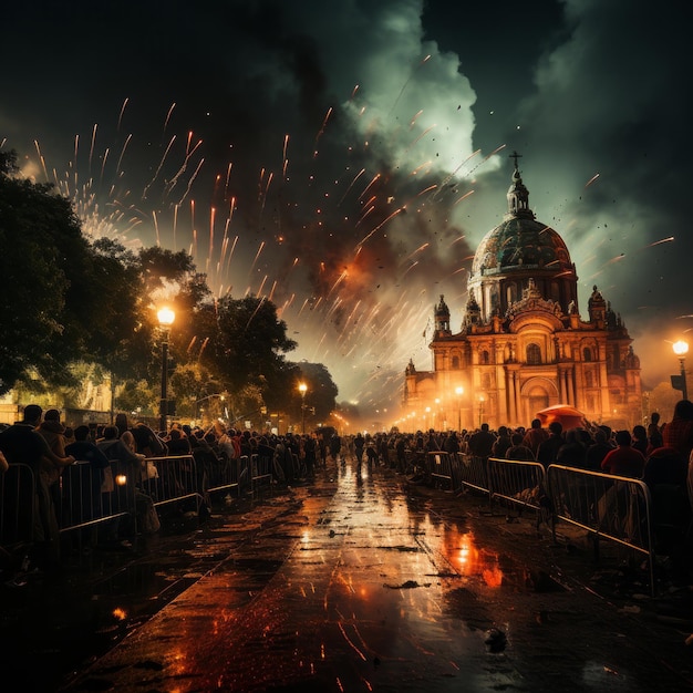 Los pueblos de México celebran el día de la Independencia por la noche