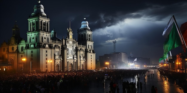 Los pueblos de México celebran el día de la Independencia por la noche