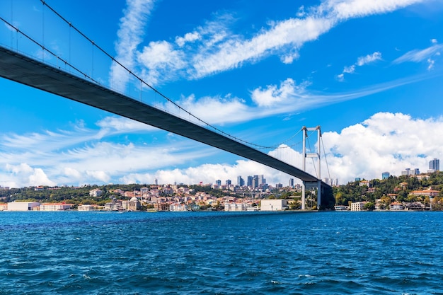 El puente del Bósforo o el puente de los mártires del 15 de julio con la mezquita de Ortakoy al fondo Estambul