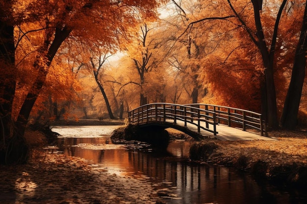 un puente en el bosque de otoño