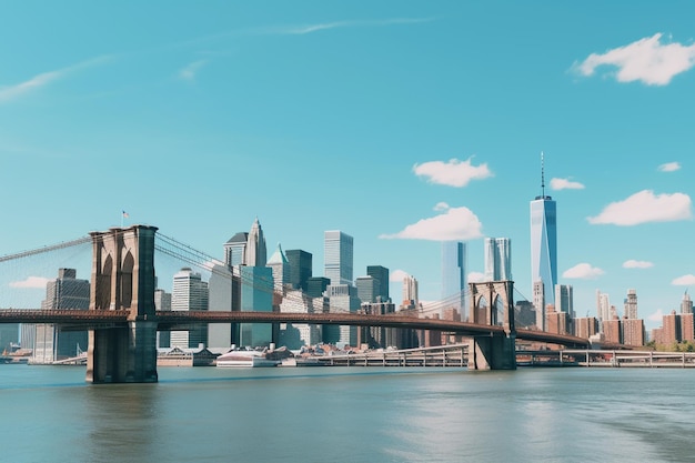 El puente de Brooklyn en la ciudad de Nueva York con un cielo azul