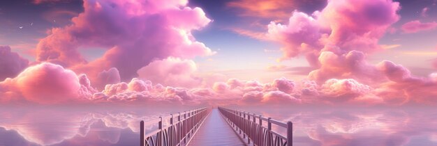 Foto puente hacia los cielos entre nubes rosas