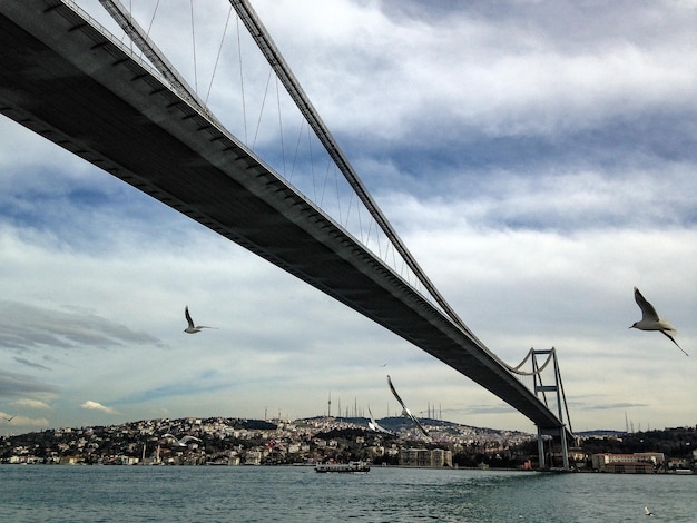 Foto puente colgante a través del río