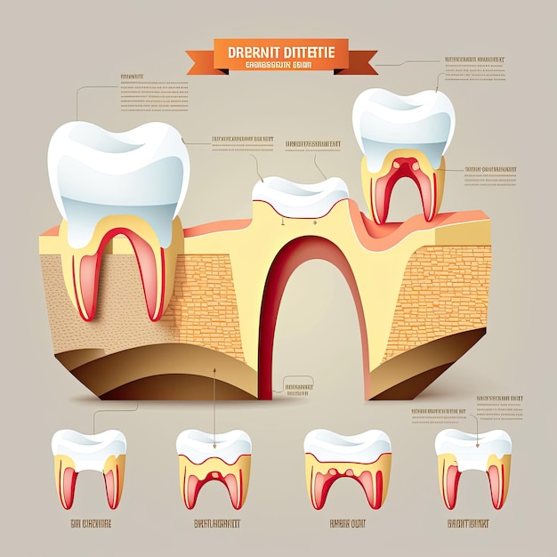 Foto puente dental de infografía utilizado para cubrir una ilustración de vector de problemas dentales de dientes perdidos hecho por aiinteligencia artificial