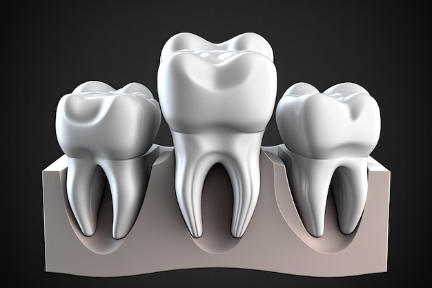 Un puente dental que consta de tres coronas colocadas sobre un molar y un premolar Ilustración