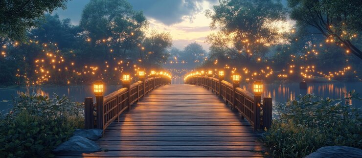 Puente encantado en un bosque mágico