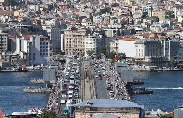 Puente de Galata y distrito de Karakoy en la ciudad de Estambul