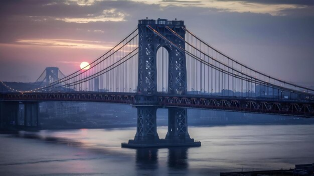 Foto el puente george washington al anochecer sobre el río hudson