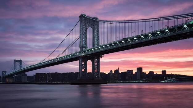 Foto el puente george washington al anochecer sobre el río hudson