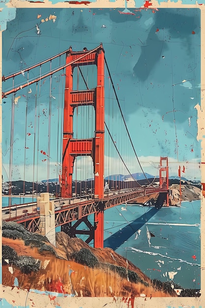 El puente Golden Gate en San Francisco con ilustración de textura de metal oxidado Decoración de fondo de tendencia