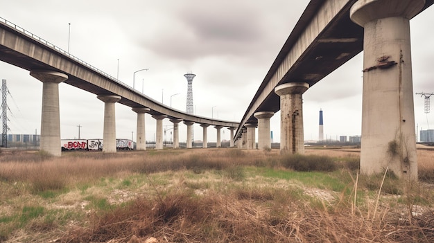 Un puente con un letrero que dice 'prohibido estacionar'