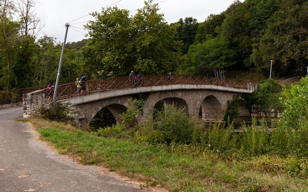El puente llamado Pont du Moulin sobre el río Bidouze a lo largo del Chemin du Puy Francia