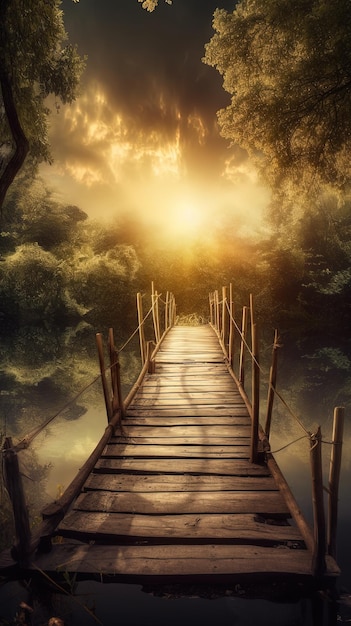 Puente de madera en el bosque - foto de stock #