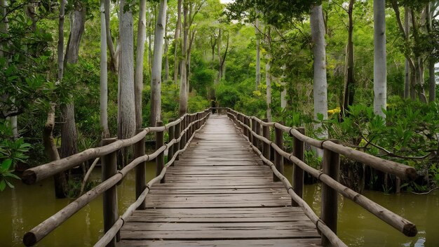 Puente de madera y bosque de manglares