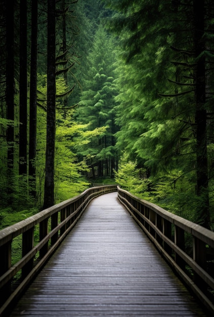 un puente de madera en el bosque