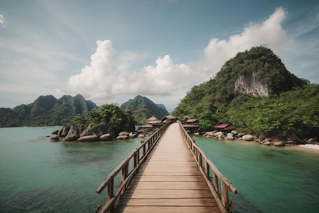 Puente de madera en la isla de Koh Tangyuan en Surat Thani, Tailandia