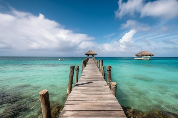 Un puente de madera en el mar Caribe