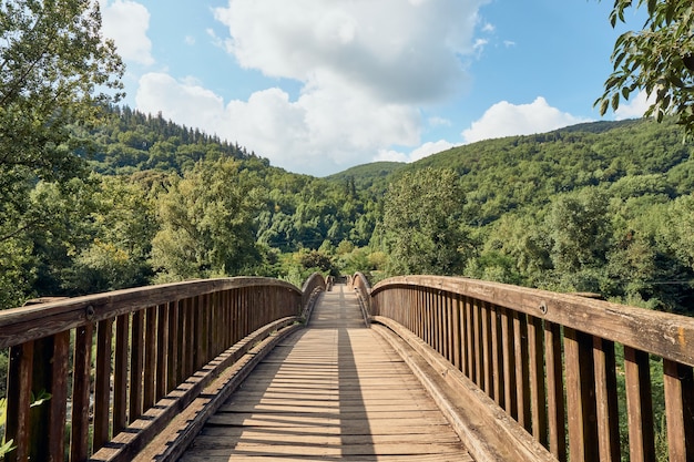 Puente de madera en la montaña