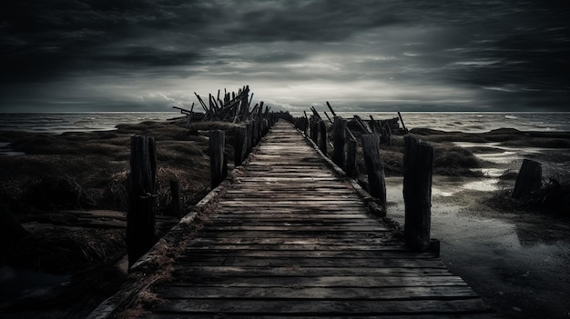 Un puente de madera con la palabra muelle