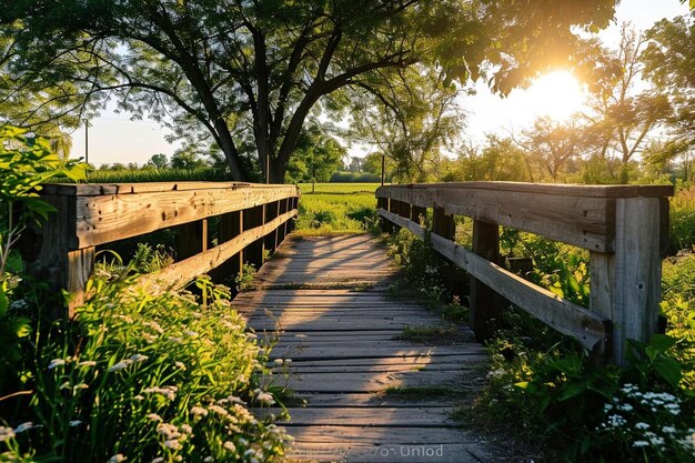 Puente de madera que cruza la naturaleza