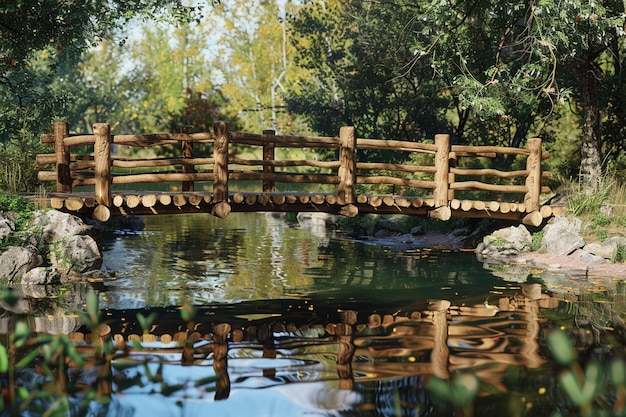 Un puente de madera rústico que atraviesa un arroyo tranquilo