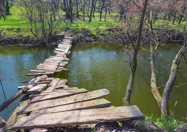 Puente de madera sobre el río