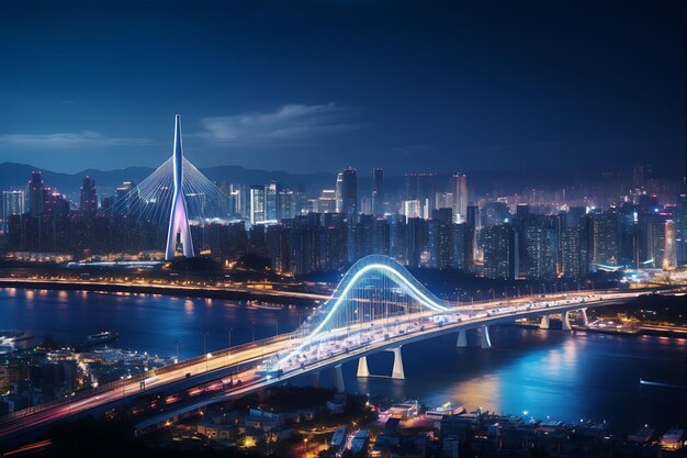 Foto el puente nocturno con luces