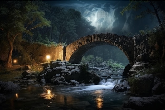 Puente de piedra de cascada