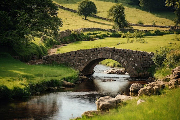 Foto puente de piedra sobre un río