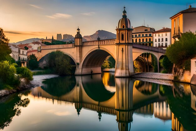 Un puente con un puente que dice "el nombre de la ciudad".