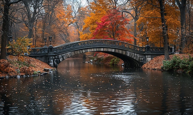 Un puente con un puente rojo sobre el agua y un puente con una puente roja en el fondo