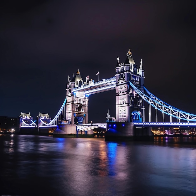 Un puente que se ilumina por la noche.